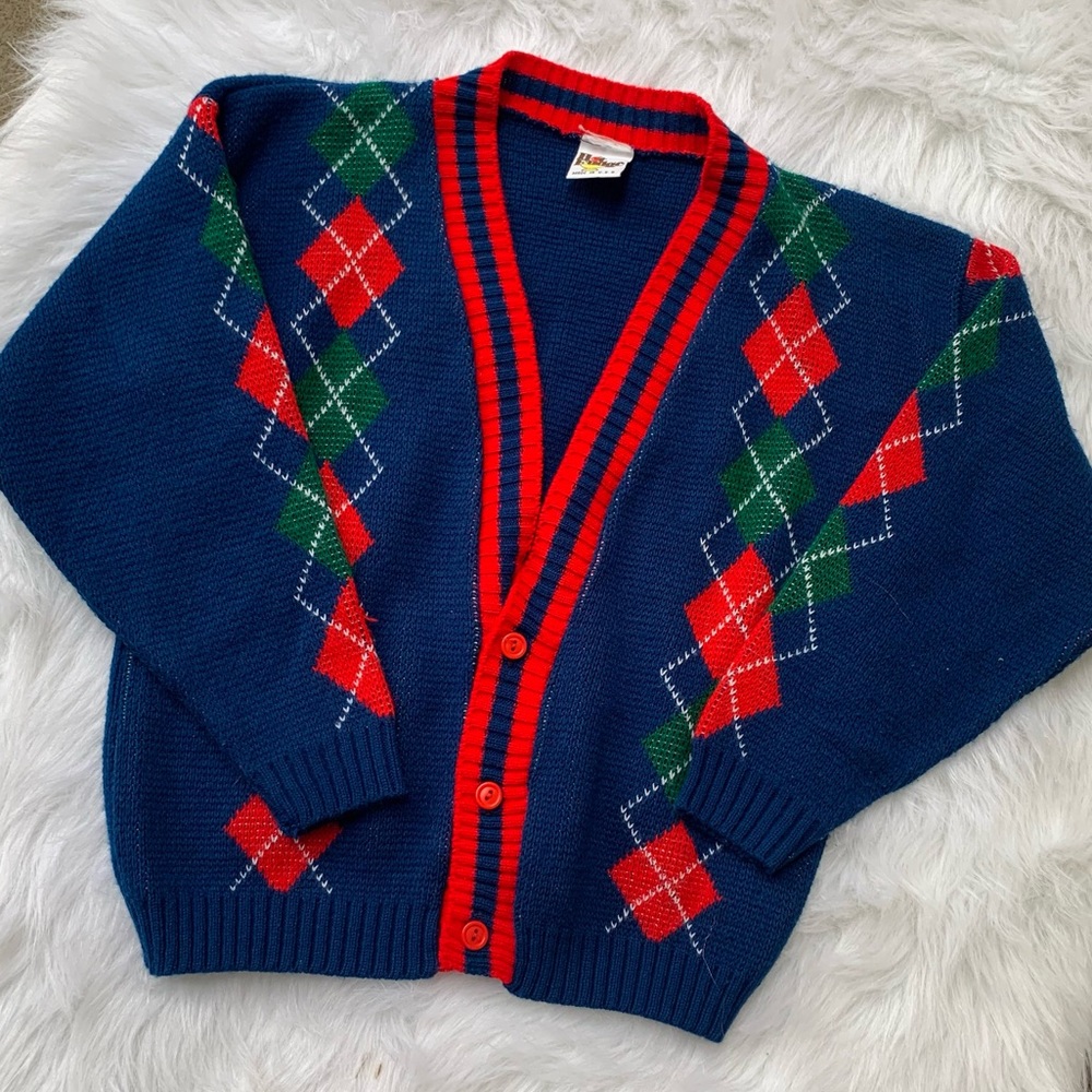 Vintage 70’s Hot Fudge Made in USA Argyle Button Down Cardigan - Picture 2 of 7